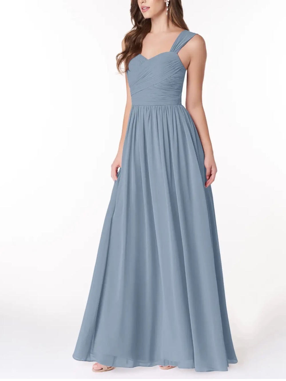 Dessy Collection Dusty Blue Maxi Dress with Ruched Bodice
